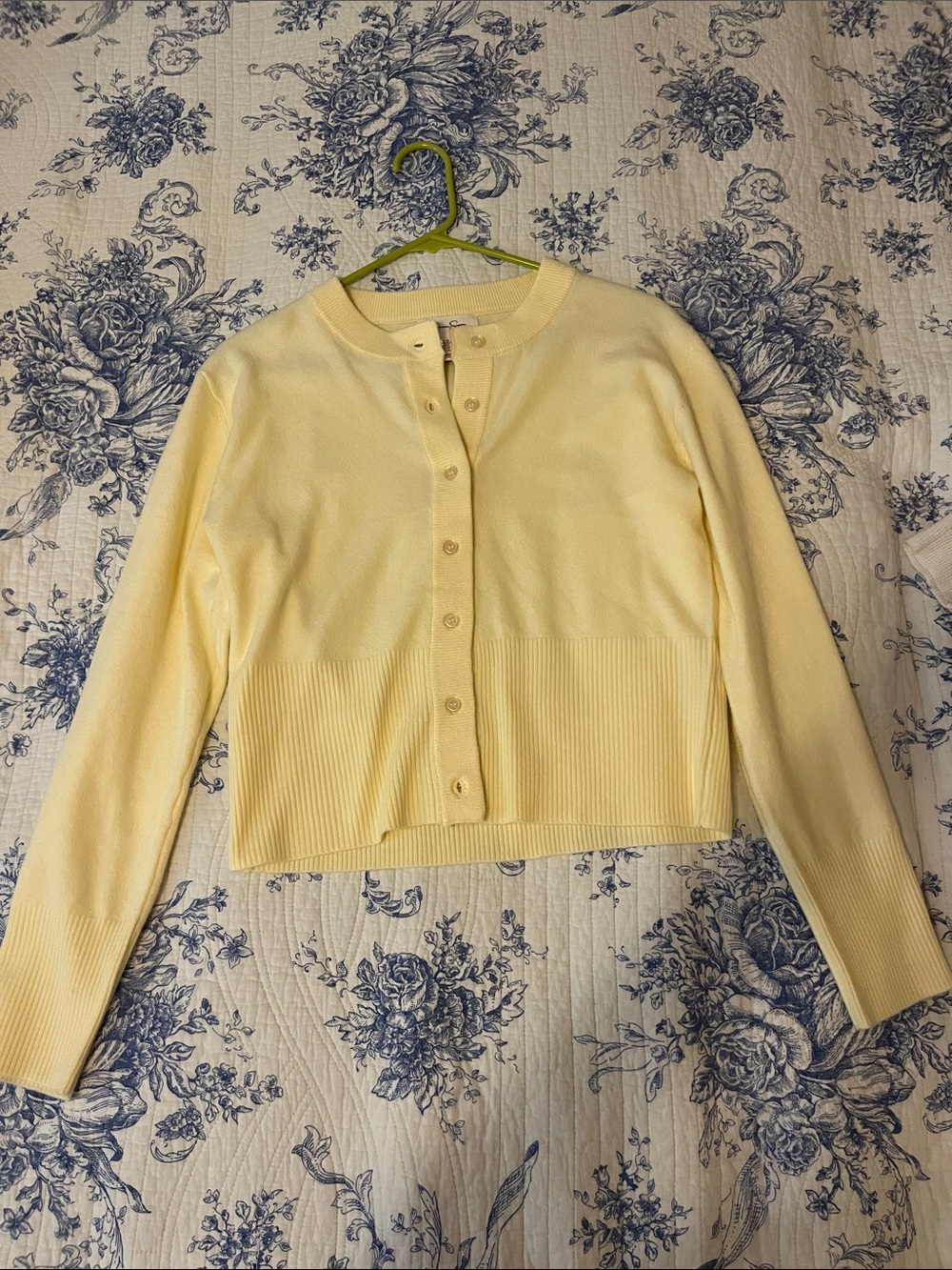 Yellow Crewneck Button-Front Women's Cardigan/Sweater